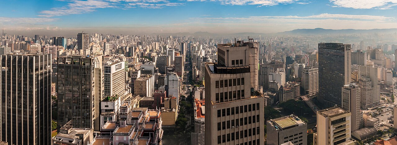 Hazy city skyline showing urban air pollution